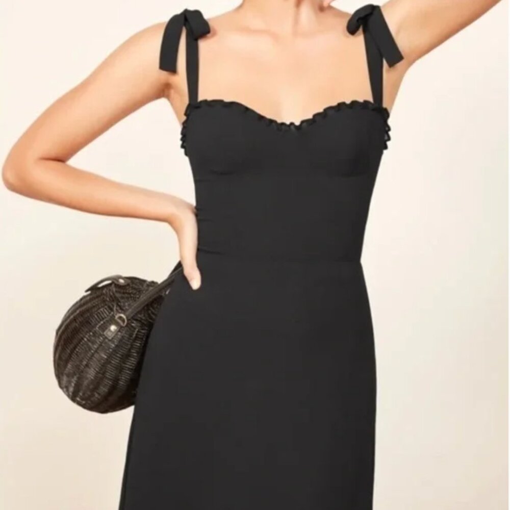 Reformation Black Midi Dress with Tie Straps - Picture 2 of 10